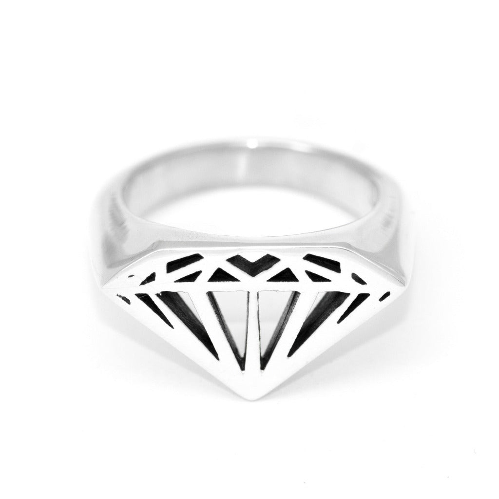 Anello Diamante Largo Argento
